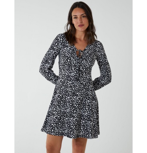 Tie Neck Fit And Flare Mini Dress Tie Neck Fit And Flare Mini Dress